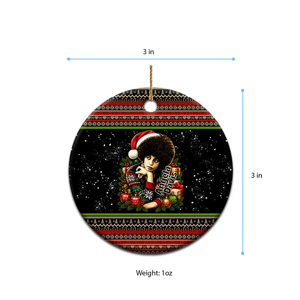 Angela Davis Merry Christmas Ceramic Ornament Ugly Christmas Pattern Civil Rights Black History
