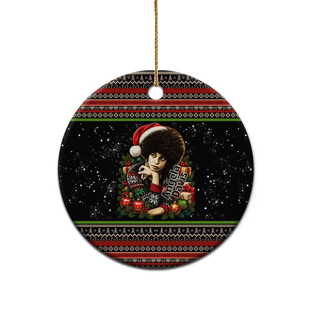 Angela Davis Merry Christmas Ceramic Ornament Ugly Christmas Pattern Civil Rights Black History