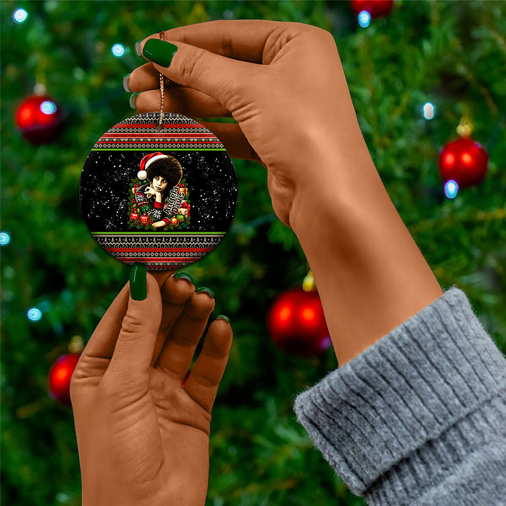 Angela Davis Merry Christmas Ceramic Ornament Ugly Christmas Pattern Civil Rights Black History