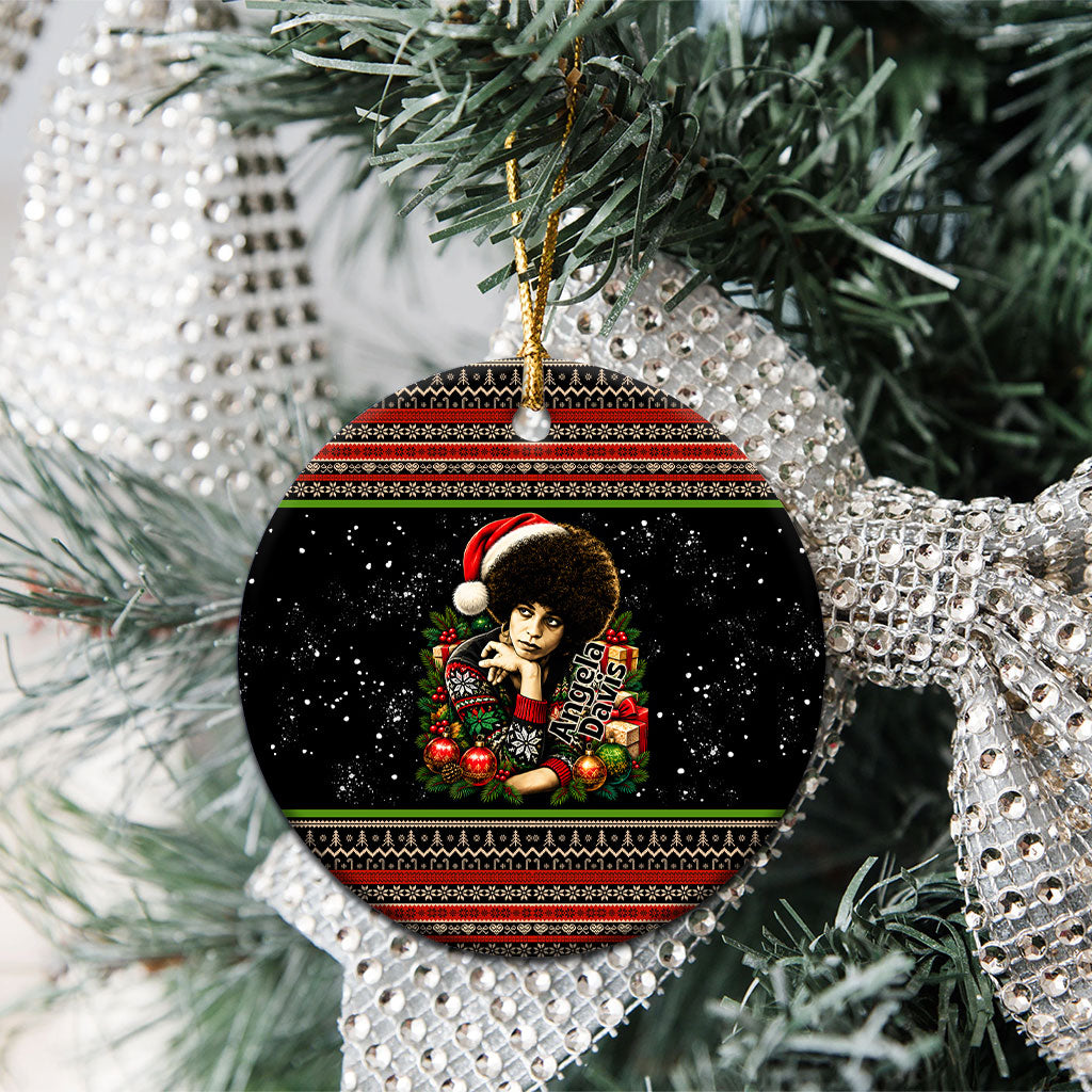 Angela Davis Merry Christmas Ceramic Ornament Ugly Christmas Pattern Civil Rights Black History
