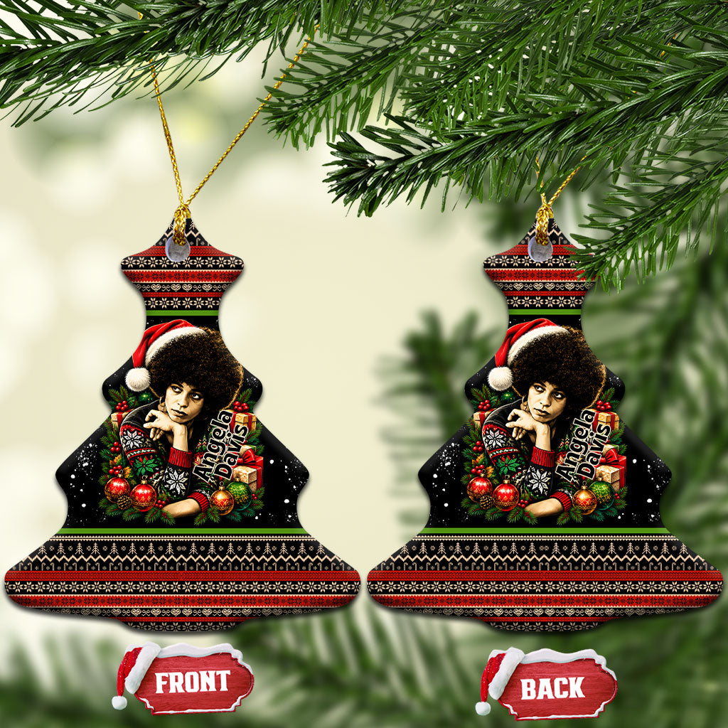 Angela Davis Merry Christmas Ceramic Ornament Ugly Christmas Pattern Civil Rights Black History