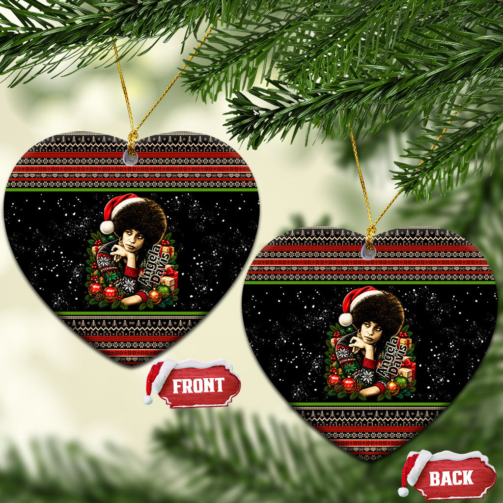Angela Davis Merry Christmas Ceramic Ornament Ugly Christmas Pattern Civil Rights Black History
