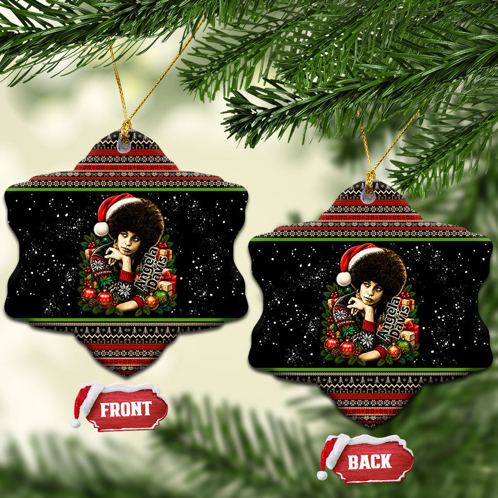 Angela Davis Merry Christmas Ceramic Ornament Ugly Christmas Pattern Civil Rights Black History