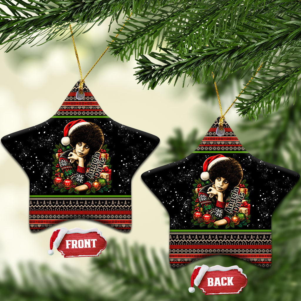 Angela Davis Merry Christmas Ceramic Ornament Ugly Christmas Pattern Civil Rights Black History