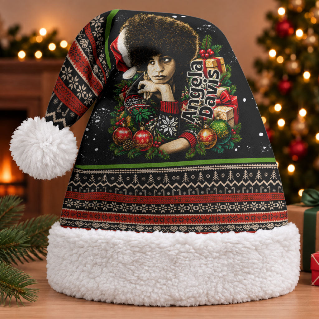 Angela Davis Merry Christmas Santa Hat Ugly Christmas Pattern Civil Rights Black History