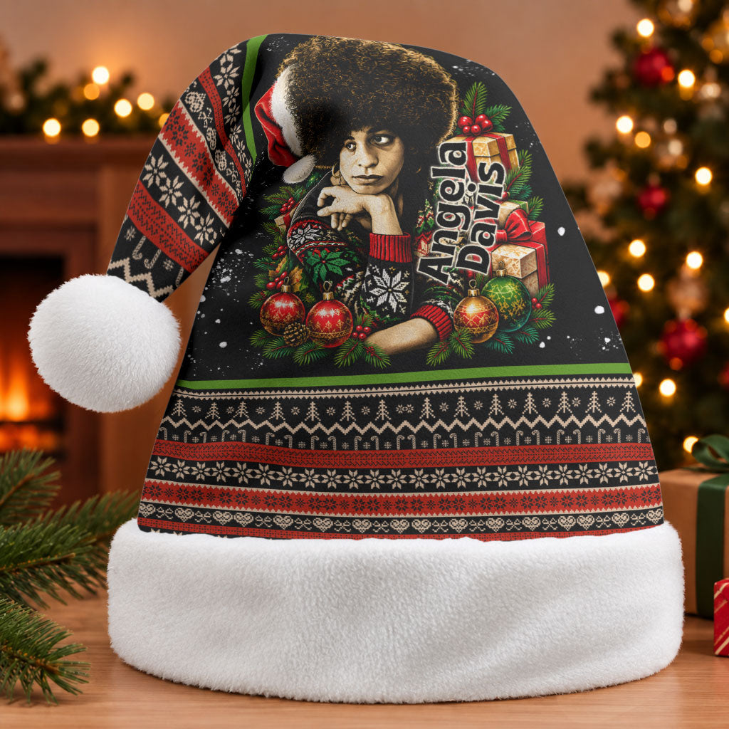 Angela Davis Merry Christmas Santa Hat Ugly Christmas Pattern Civil Rights Black History