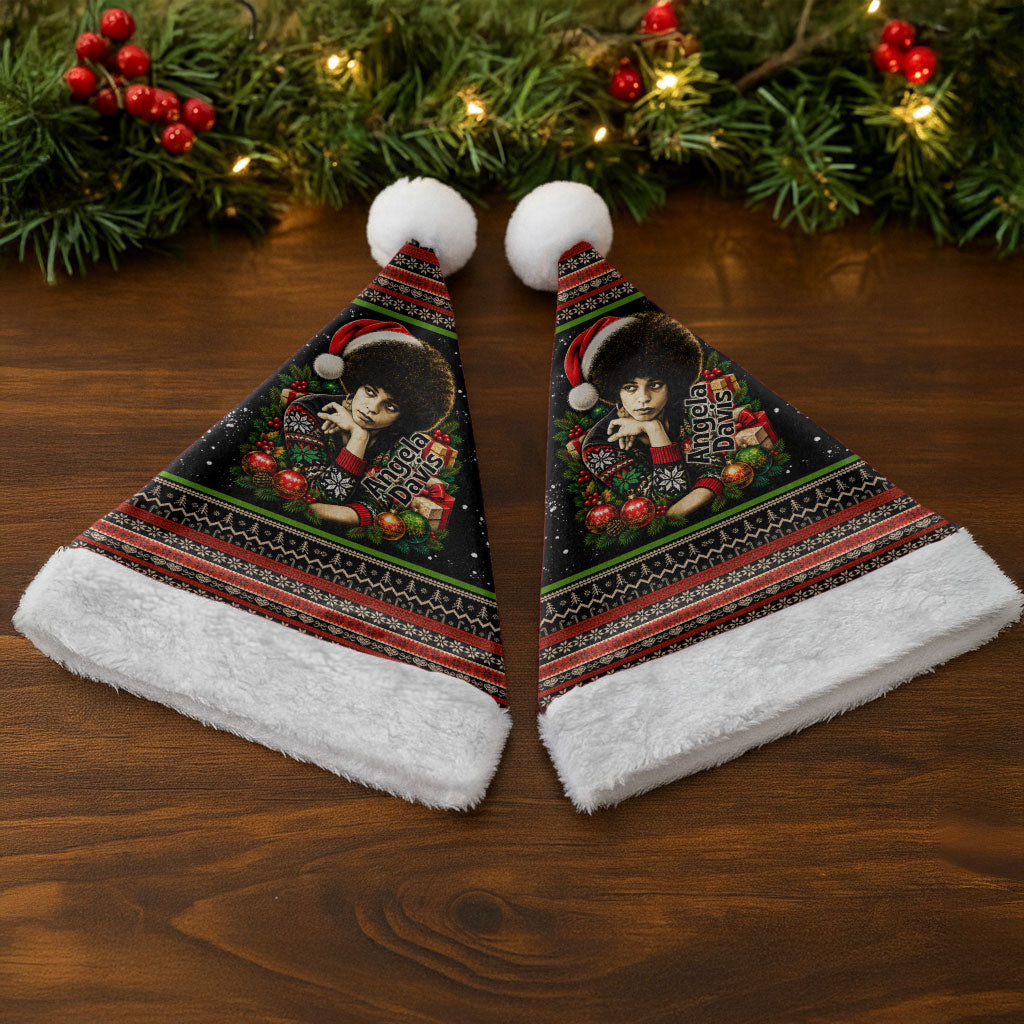 Angela Davis Merry Christmas Santa Hat Ugly Christmas Pattern Civil Rights Black History