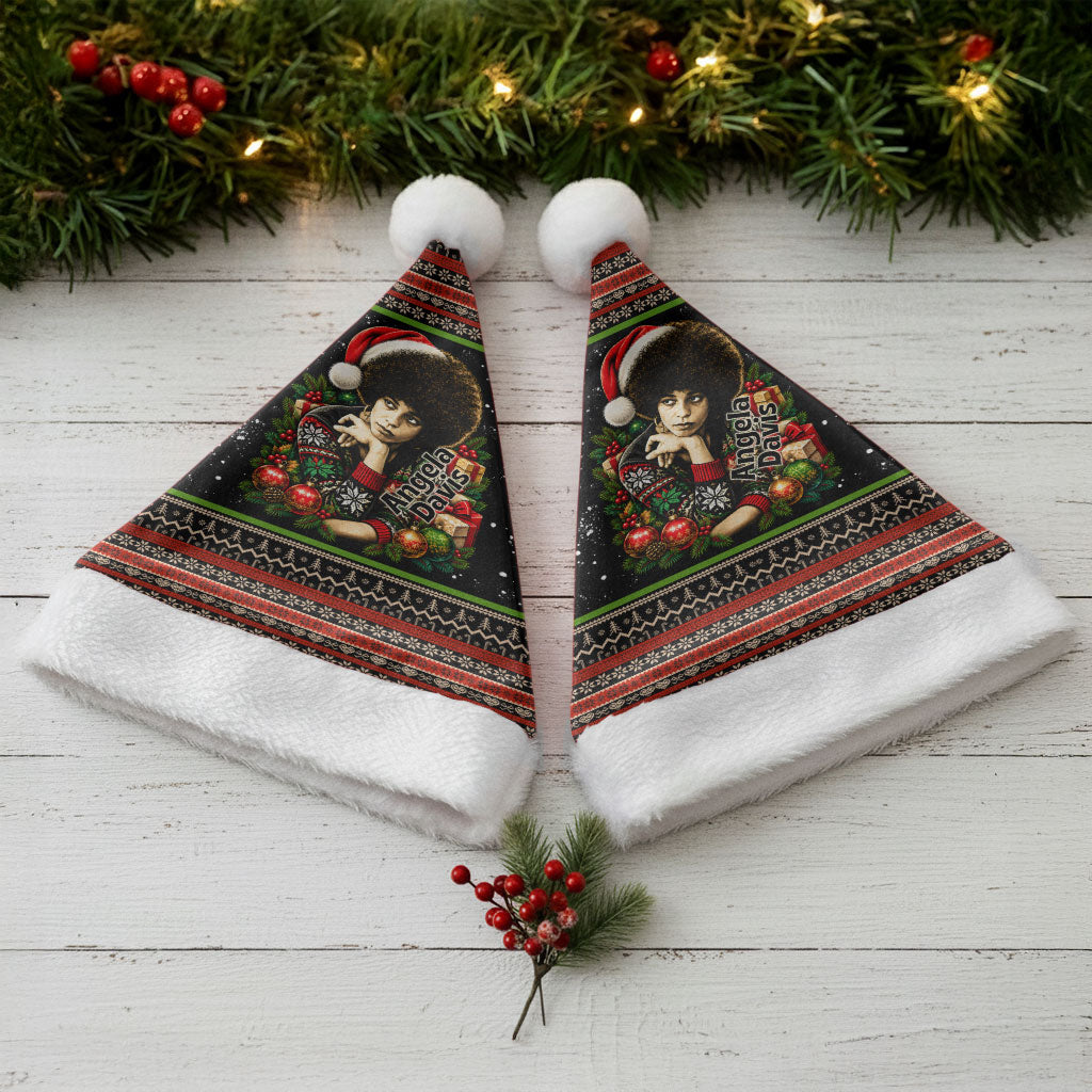 Angela Davis Merry Christmas Santa Hat Ugly Christmas Pattern Civil Rights Black History