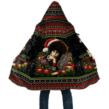 Angela Davis Merry Christmas Cloak Ugly Christmas Pattern Civil Rights Black History