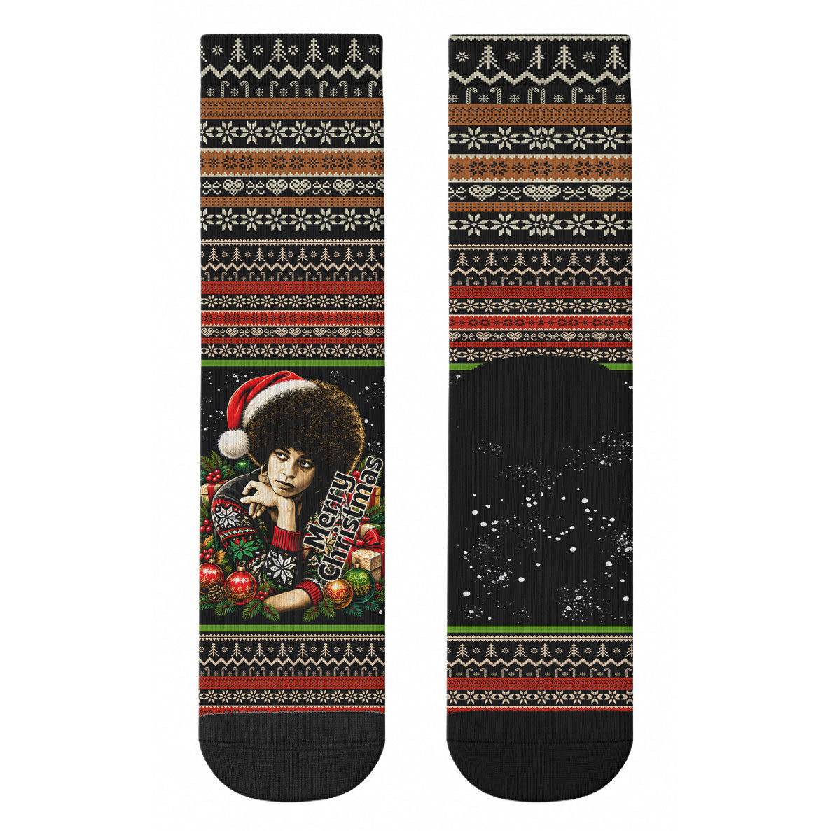 Angela Davis Merry Christmas Crew Socks Ugly Christmas Pattern Civil Rights Black History