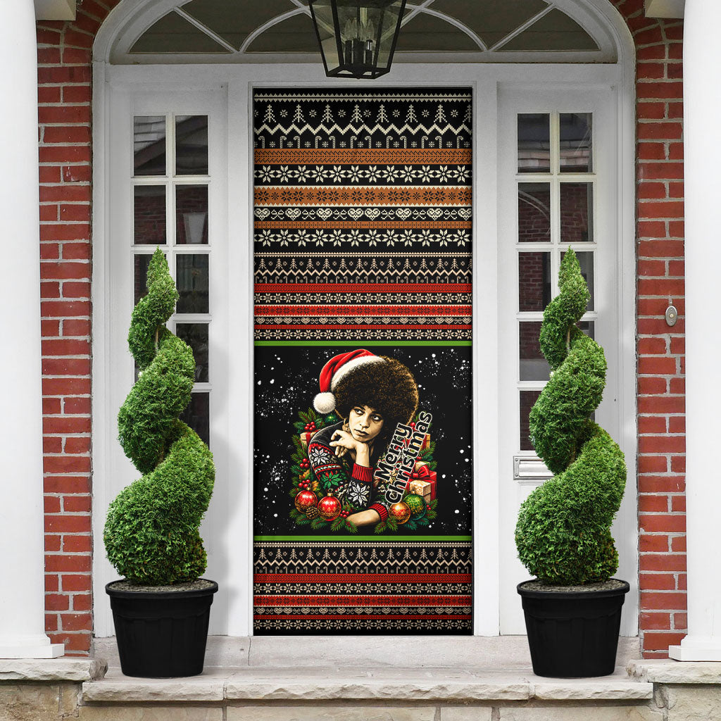 Angela Davis Merry Christmas Door Cover Ugly Christmas Pattern Civil Rights Black History