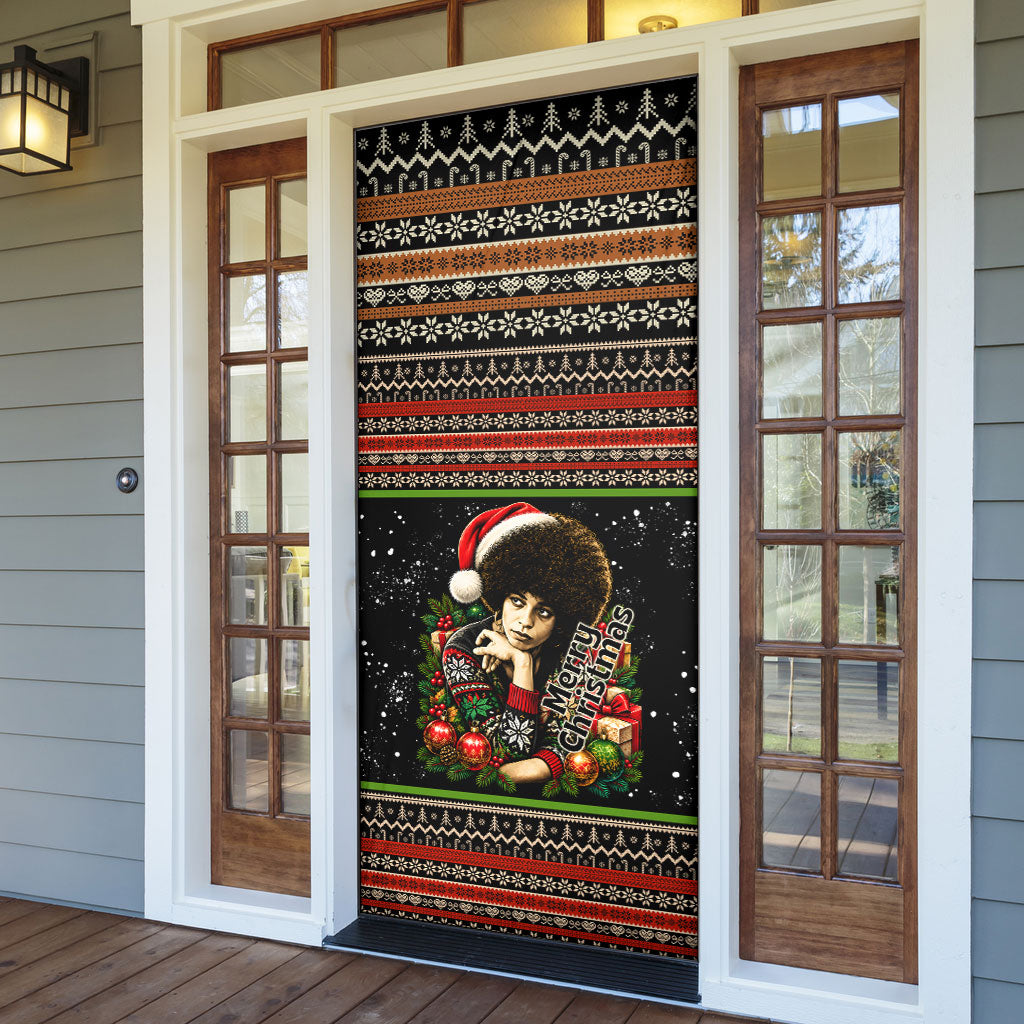 Angela Davis Merry Christmas Door Cover Ugly Christmas Pattern Civil Rights Black History