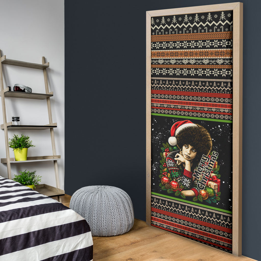 Angela Davis Merry Christmas Door Cover Ugly Christmas Pattern Civil Rights Black History