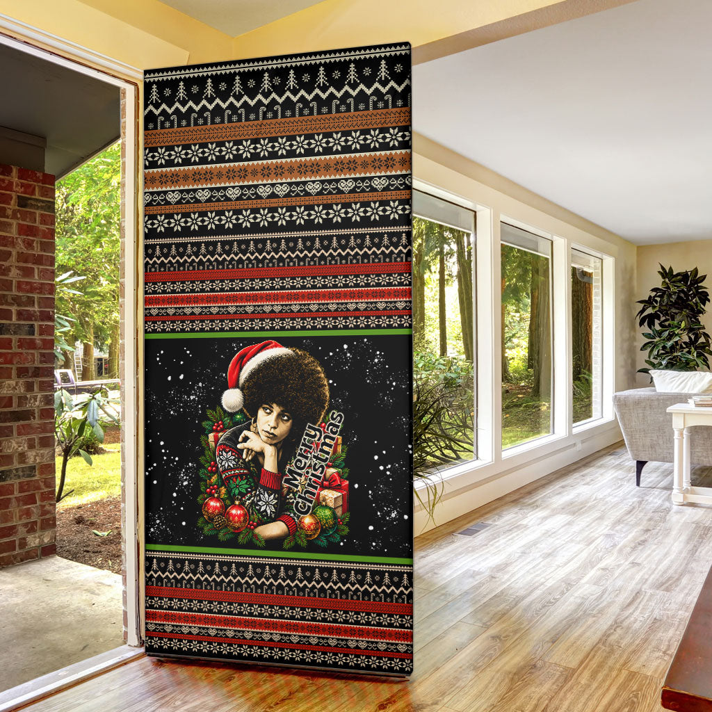 Angela Davis Merry Christmas Door Cover Ugly Christmas Pattern Civil Rights Black History