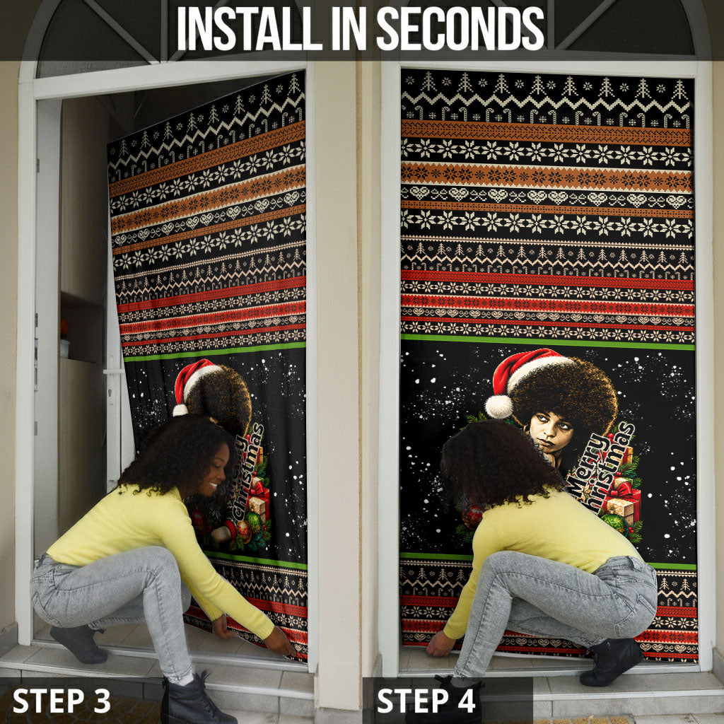 Angela Davis Merry Christmas Door Cover Ugly Christmas Pattern Civil Rights Black History