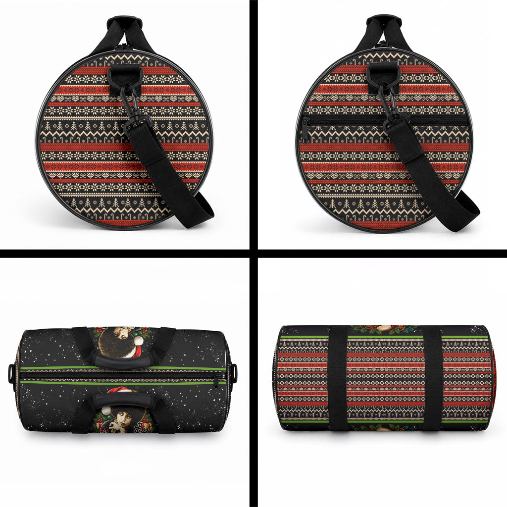 Angela Davis Merry Christmas Duffle Bag Ugly Christmas Pattern Civil Rights Black History