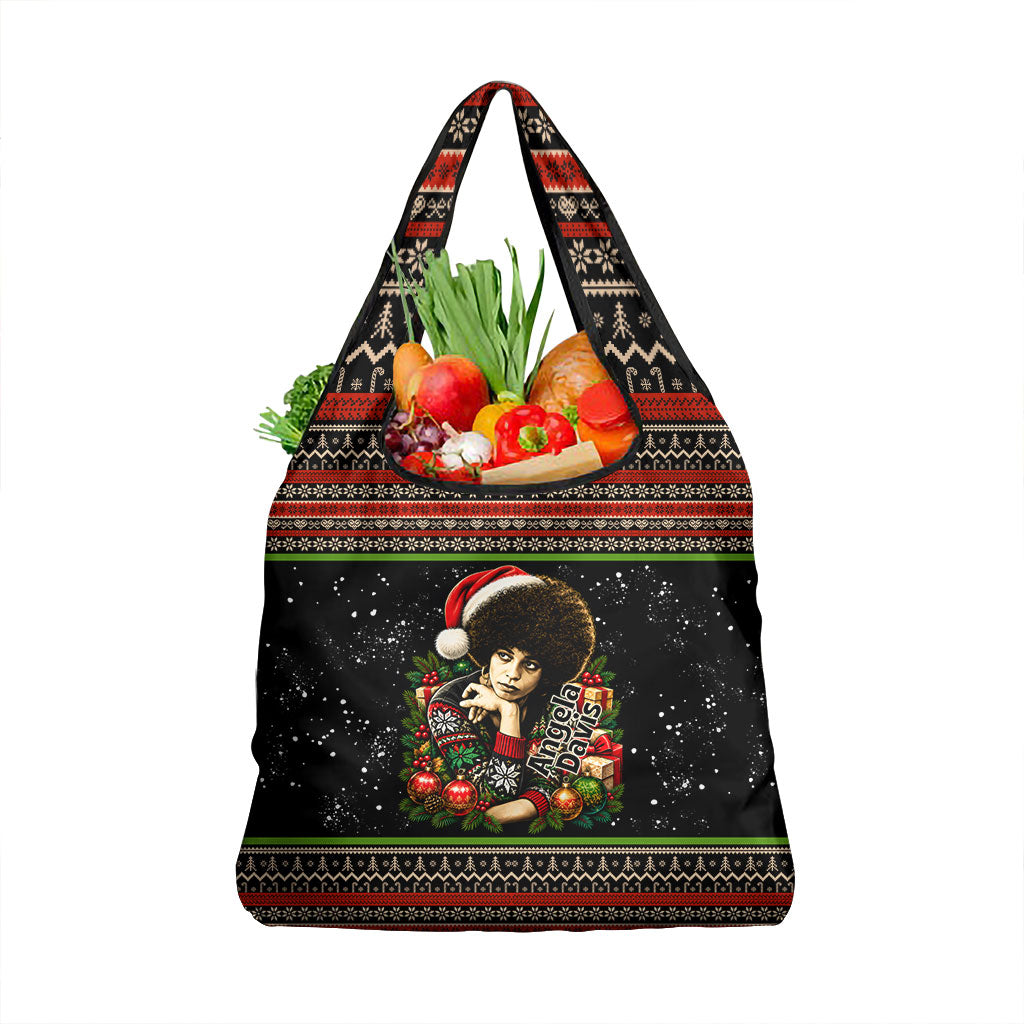 Angela Davis Merry Christmas Grocery Bag Ugly Christmas Pattern Civil Rights Black History