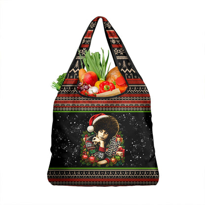 Angela Davis Merry Christmas Grocery Bag Ugly Christmas Pattern Civil Rights Black History