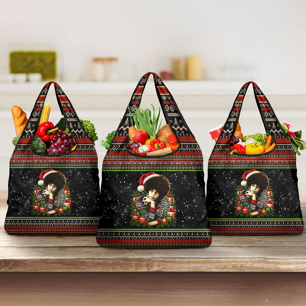 Angela Davis Merry Christmas Grocery Bag Ugly Christmas Pattern Civil Rights Black History