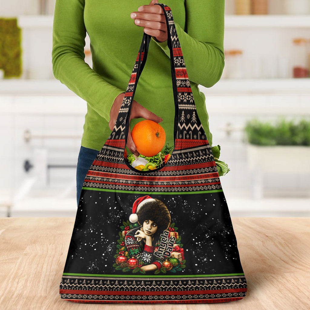 Angela Davis Merry Christmas Grocery Bag Ugly Christmas Pattern Civil Rights Black History