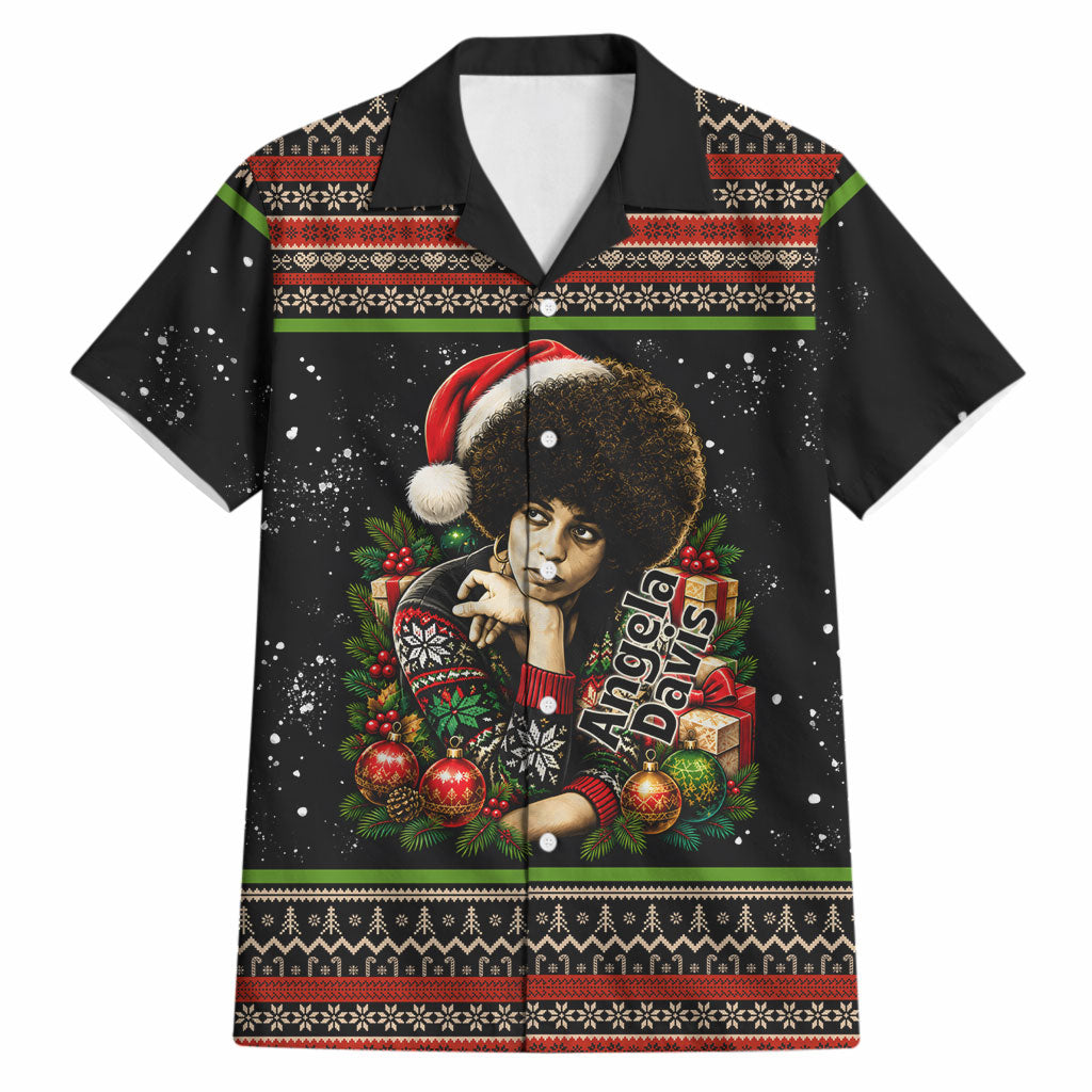 Angela Davis Merry Christmas Hawaiian Shirt Ugly Christmas Pattern Civil Rights Black History