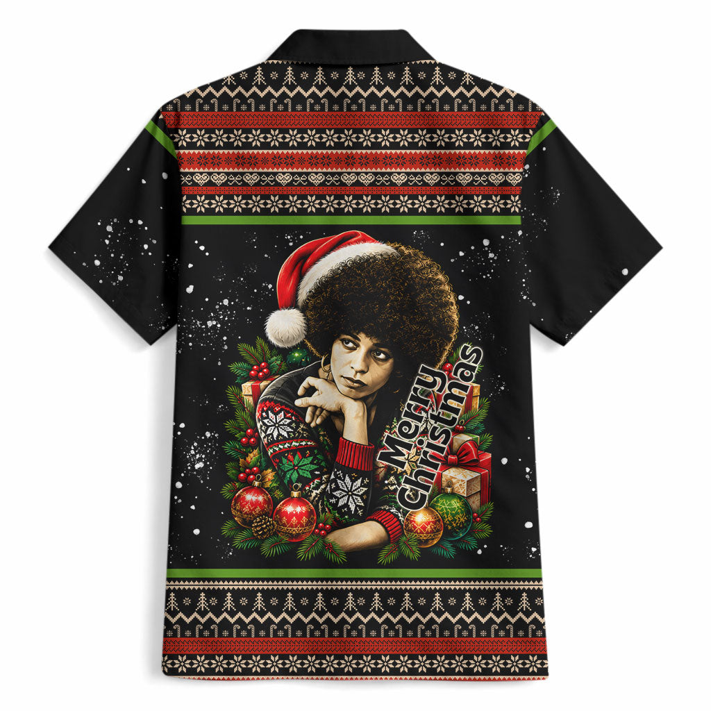 Angela Davis Merry Christmas Hawaiian Shirt Ugly Christmas Pattern Civil Rights Black History