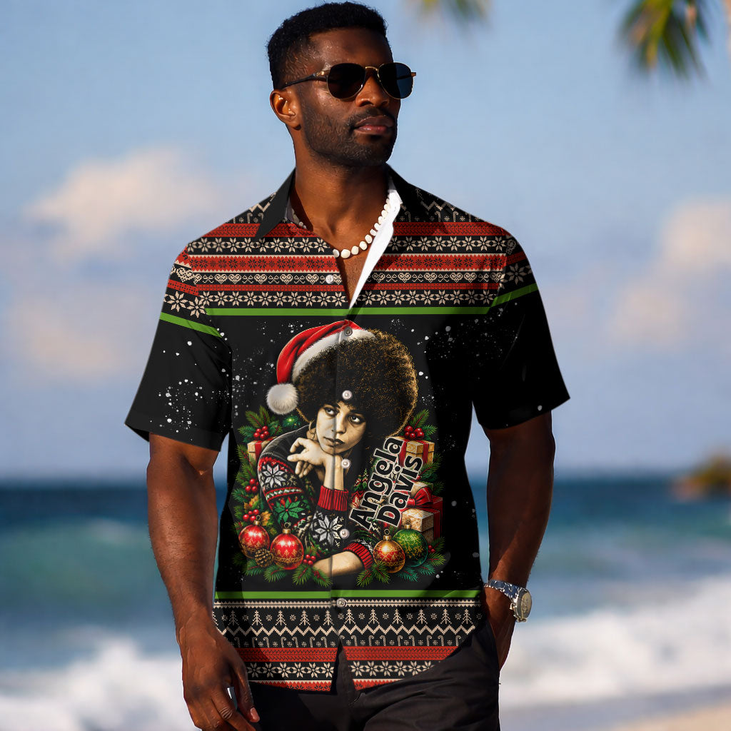 Angela Davis Merry Christmas Hawaiian Shirt Ugly Christmas Pattern Civil Rights Black History