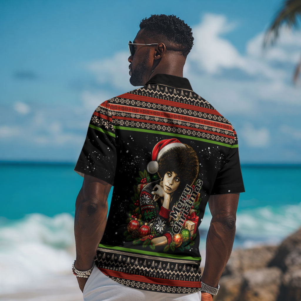 Angela Davis Merry Christmas Hawaiian Shirt Ugly Christmas Pattern Civil Rights Black History