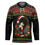 Angela Davis Merry Christmas Hockey Jersey Ugly Christmas Pattern Civil Rights Black History