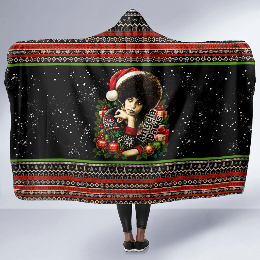 Angela Davis Merry Christmas Hooded Blanket Ugly Christmas Pattern Civil Rights Black History