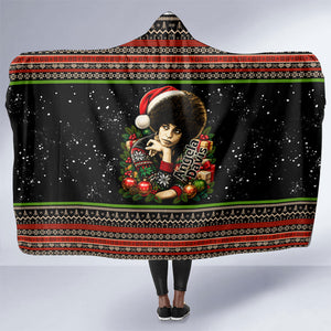 Angela Davis Merry Christmas Hooded Blanket Ugly Christmas Pattern Civil Rights Black History