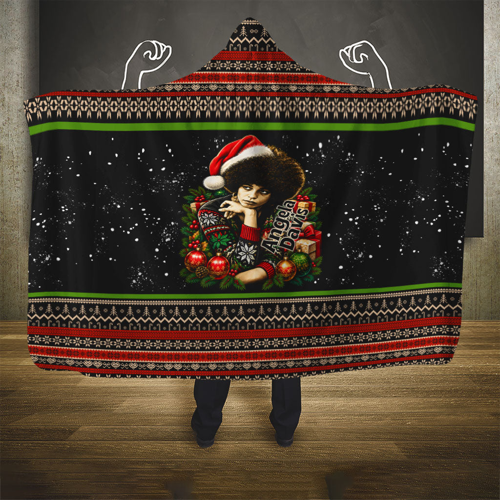 Angela Davis Merry Christmas Hooded Blanket Ugly Christmas Pattern Civil Rights Black History