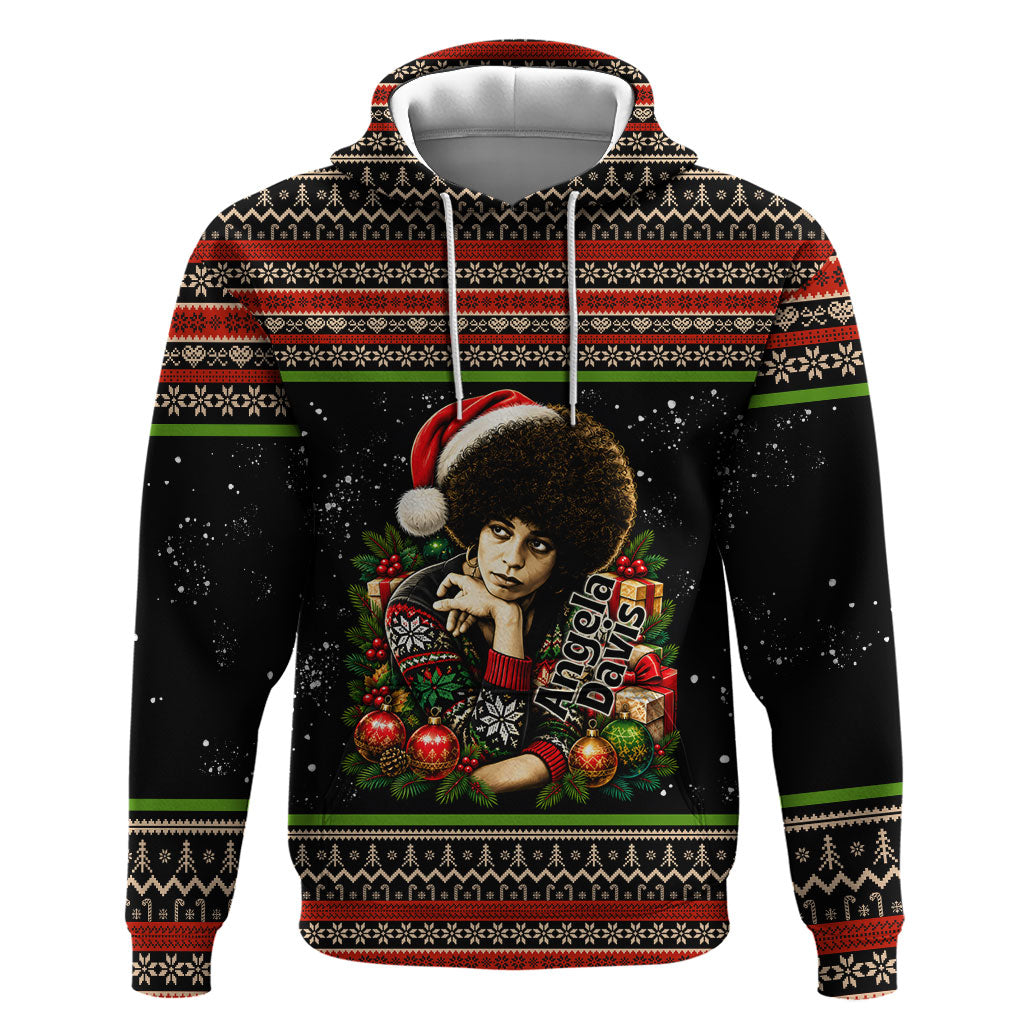 Angela Davis Merry Christmas Hoodie Ugly Christmas Pattern Civil Rights Black History