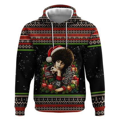 Angela Davis Merry Christmas Hoodie Ugly Christmas Pattern Civil Rights Black History