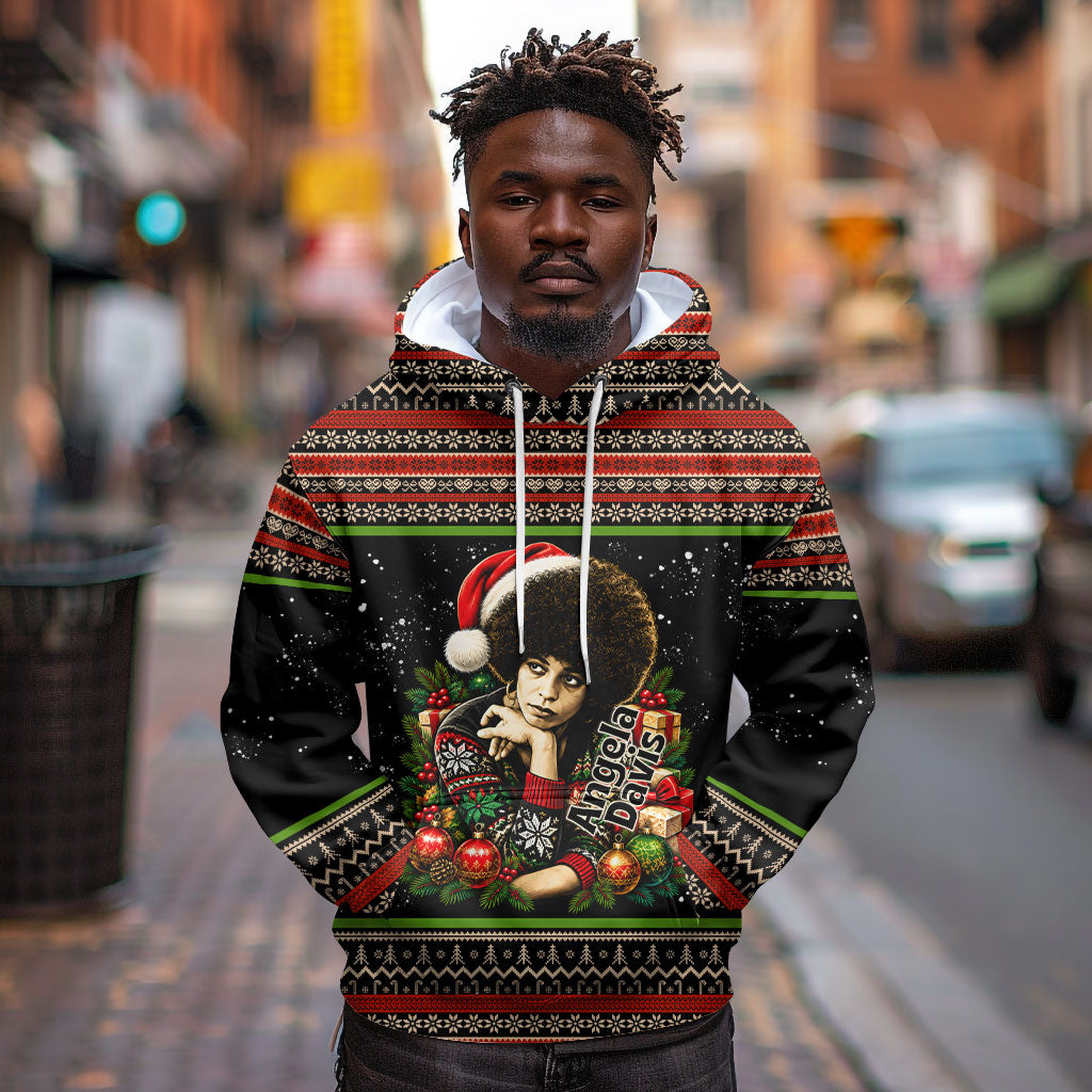 Angela Davis Merry Christmas Hoodie Ugly Christmas Pattern Civil Rights Black History