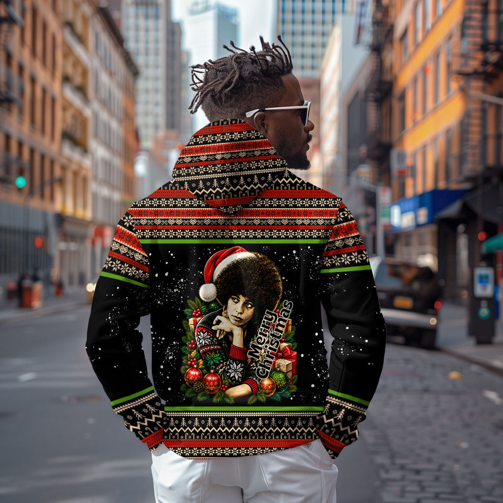 Angela Davis Merry Christmas Hoodie Ugly Christmas Pattern Civil Rights Black History