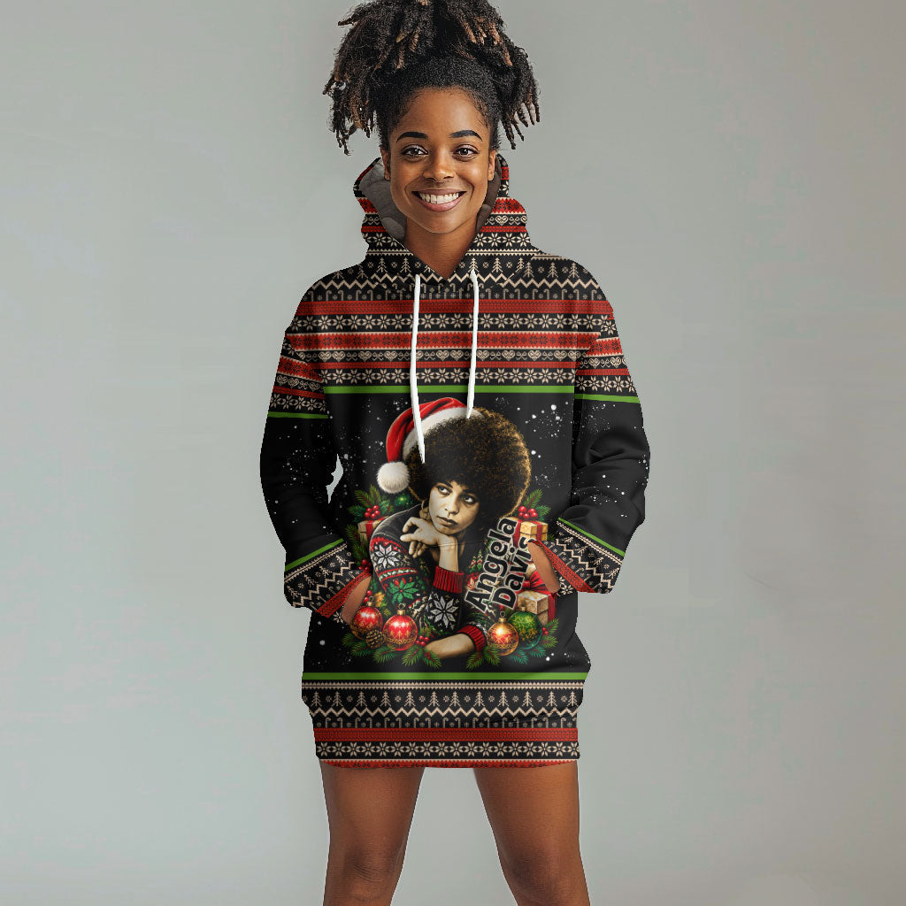 Angela Davis Merry Christmas Hoodie Dress Ugly Christmas Pattern Civil Rights Black History