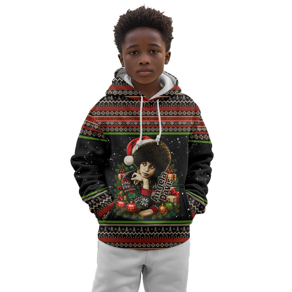 Angela Davis Merry Christmas Kid Hoodie Ugly Christmas Pattern Civil Rights Black History