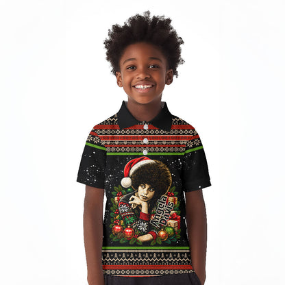 Angela Davis Merry Christmas Kid Polo Shirt Ugly Christmas Pattern Civil Rights Black History