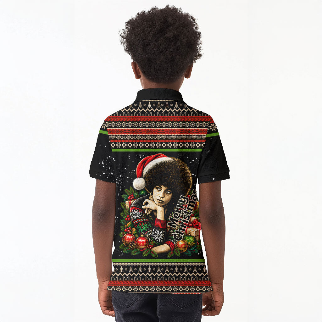 Angela Davis Merry Christmas Kid Polo Shirt Ugly Christmas Pattern Civil Rights Black History