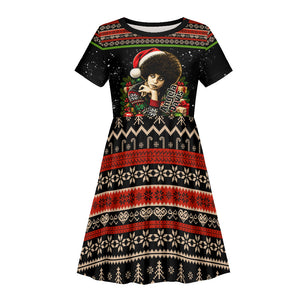 Angela Davis Merry Christmas Kid Short Sleeve Dress Ugly Christmas Pattern Civil Rights Black History