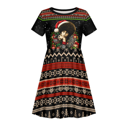 Angela Davis Merry Christmas Kid Short Sleeve Dress Ugly Christmas Pattern Civil Rights Black History