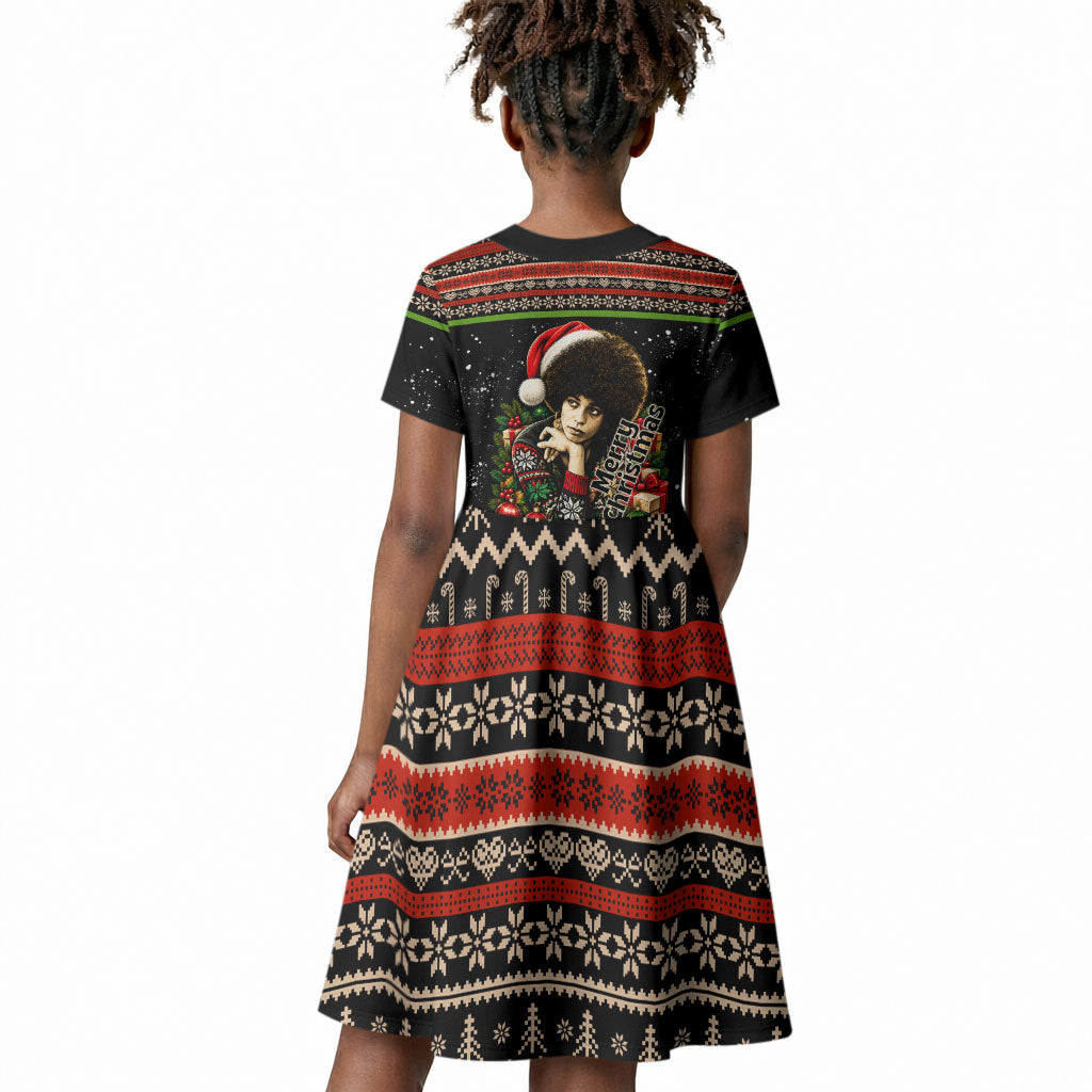Angela Davis Merry Christmas Kid Short Sleeve Dress Ugly Christmas Pattern Civil Rights Black History