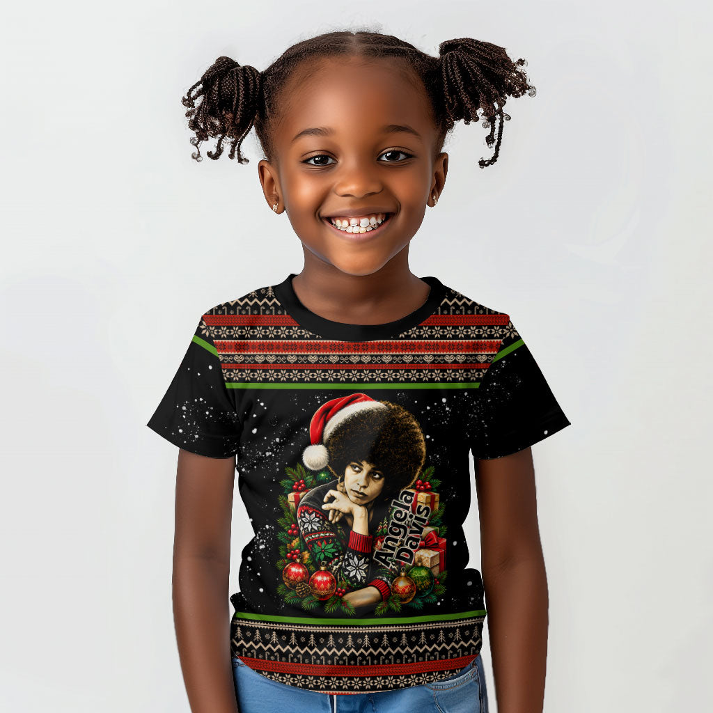 Angela Davis Merry Christmas Kid T shirt Ugly Christmas Pattern Civil Rights Black History