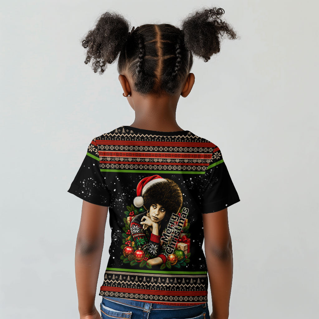 Angela Davis Merry Christmas Kid T shirt Ugly Christmas Pattern Civil Rights Black History