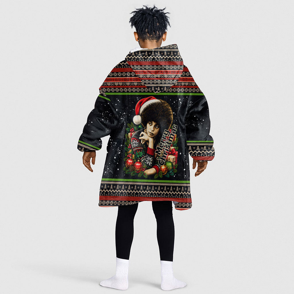 Angela Davis Merry Christmas Kid Wearable Blanket Hoodie Ugly Christmas Pattern Civil Rights Black History