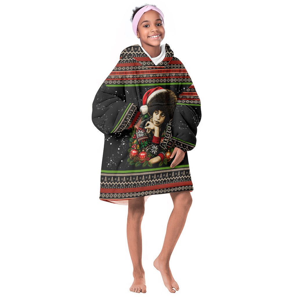 Angela Davis Merry Christmas Kid Wearable Blanket Hoodie Ugly Christmas Pattern Civil Rights Black History
