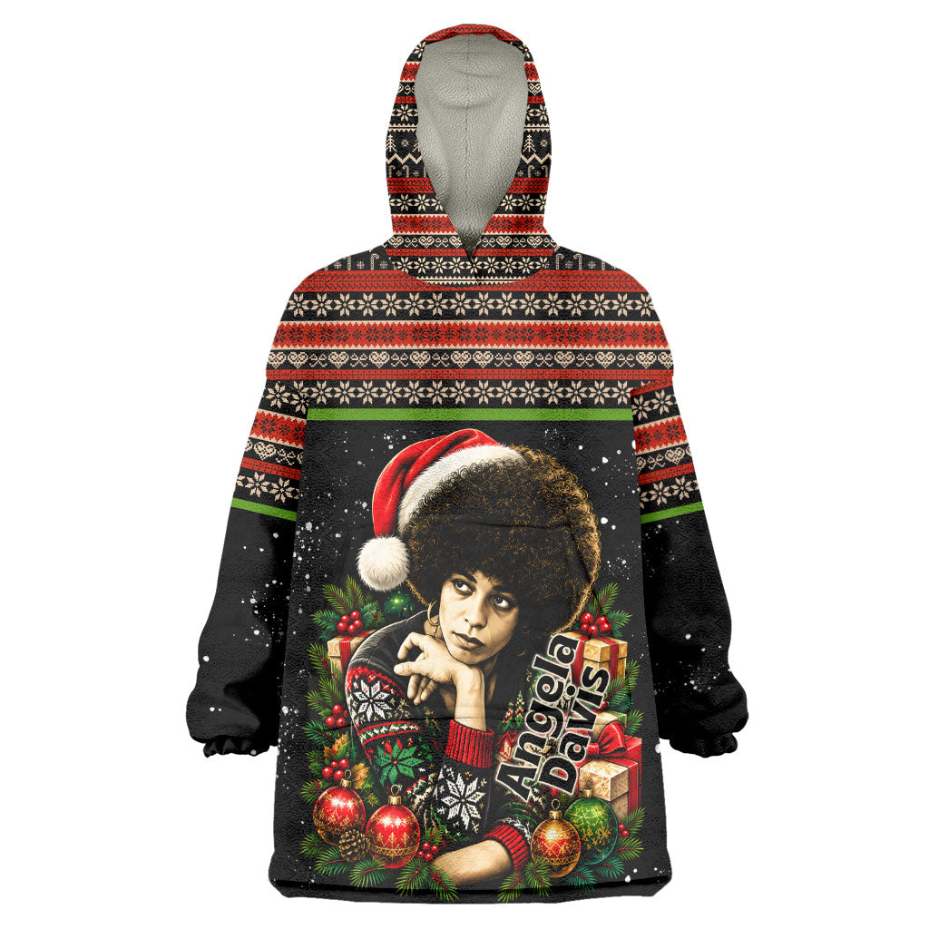 Angela Davis Merry Christmas Kid Wearable Blanket Hoodie Ugly Christmas Pattern Civil Rights Black History
