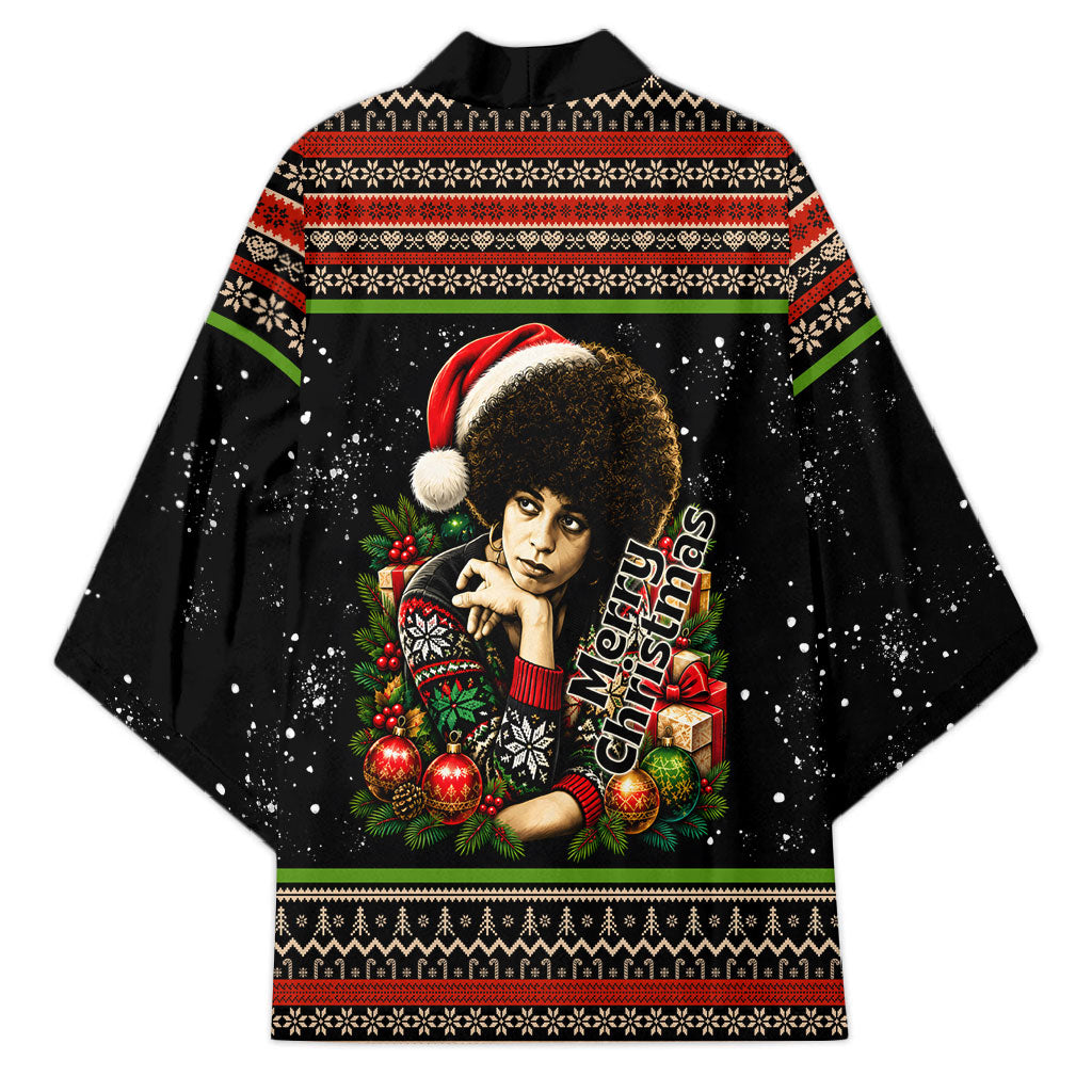 Angela Davis Merry Christmas Kimono Ugly Christmas Pattern Civil Rights Black History