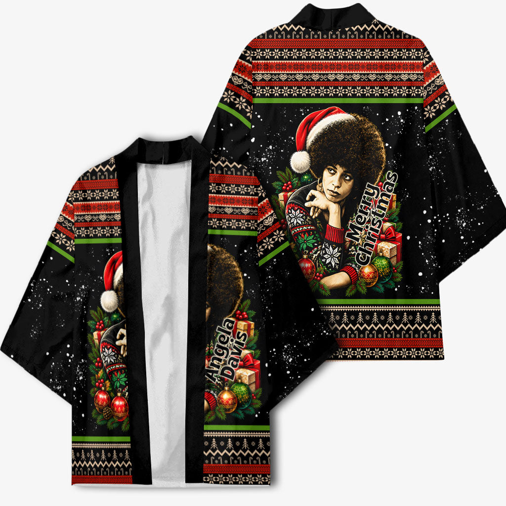 Angela Davis Merry Christmas Kimono Ugly Christmas Pattern Civil Rights Black History